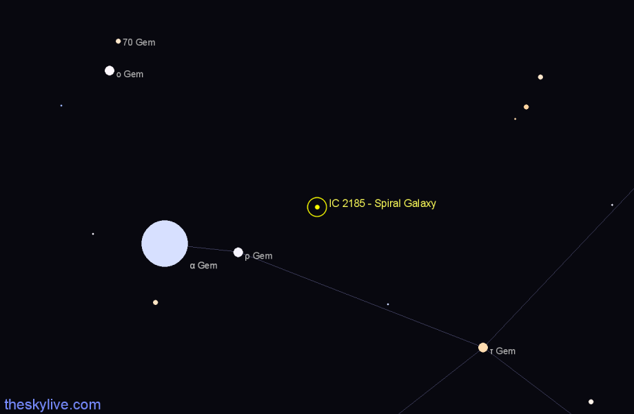 Finder chart IC 2185 - Spiral Galaxy in Gemini star