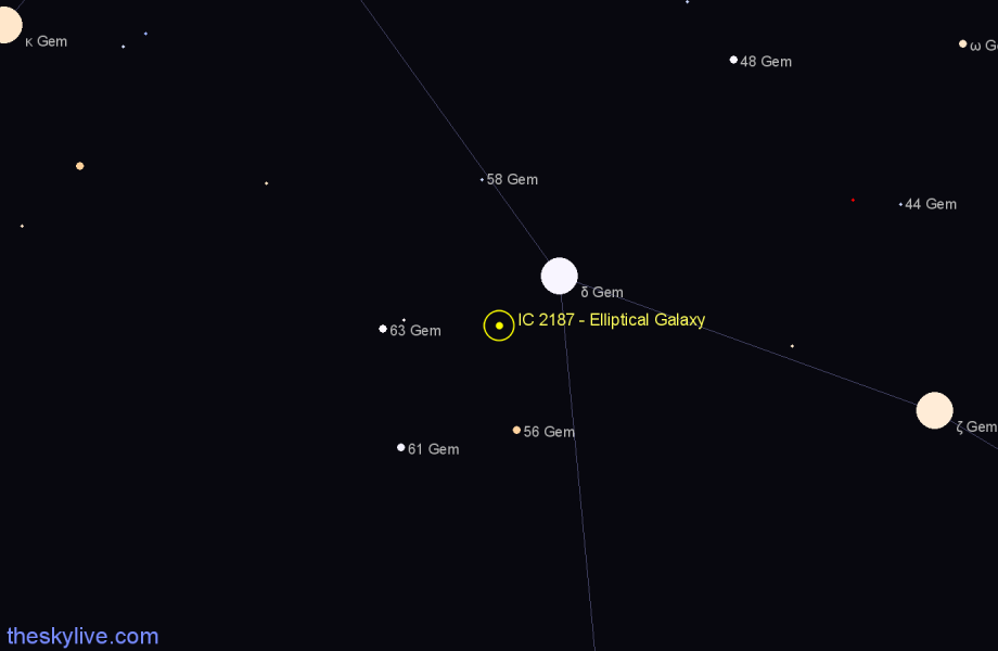 Finder chart IC 2187 - Elliptical Galaxy in Gemini star