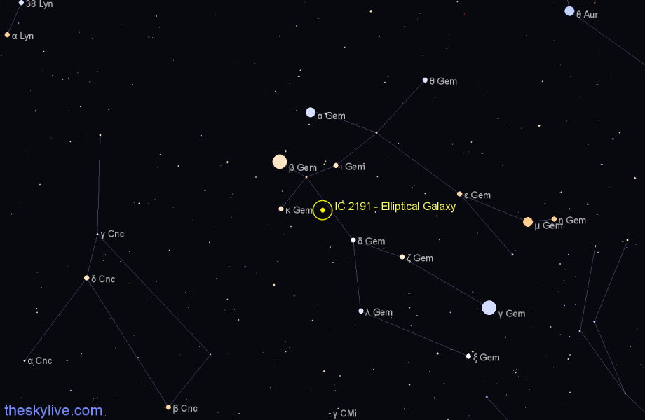 Finder chart IC 2191 - Elliptical Galaxy in Gemini star