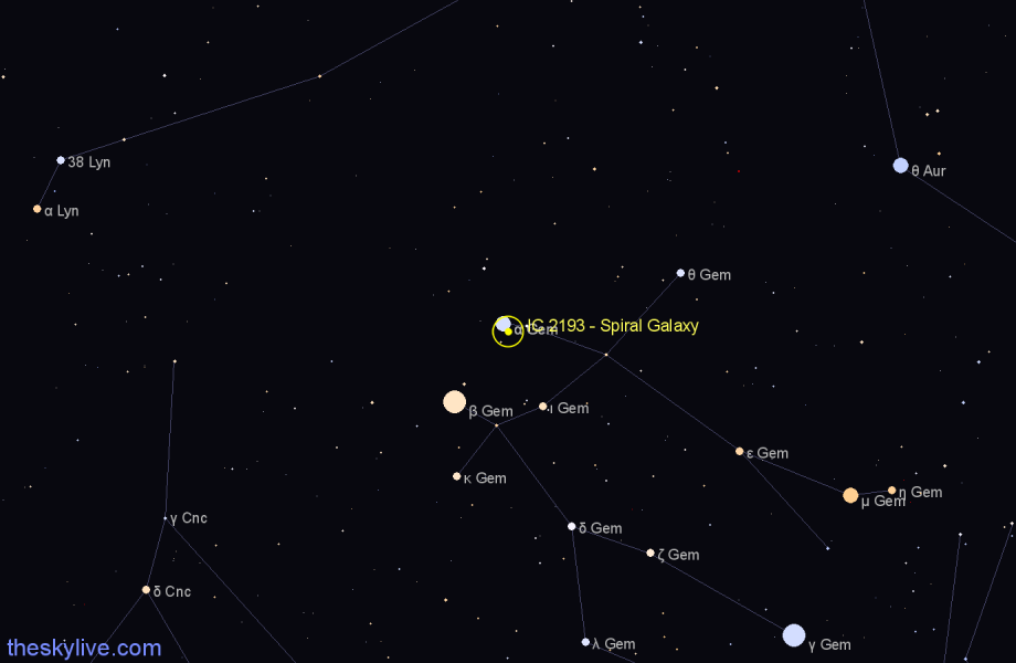 Finder chart IC 2193 - Spiral Galaxy in Gemini star
