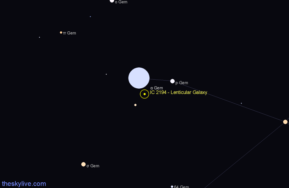 Finder chart IC 2194 - Lenticular Galaxy in Gemini star