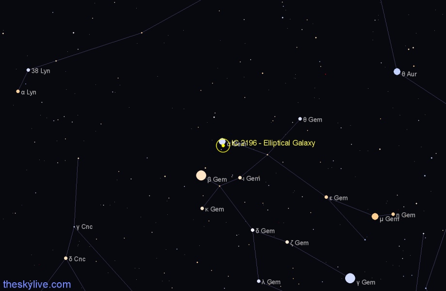 Finder chart IC 2196 - Elliptical Galaxy in Gemini star