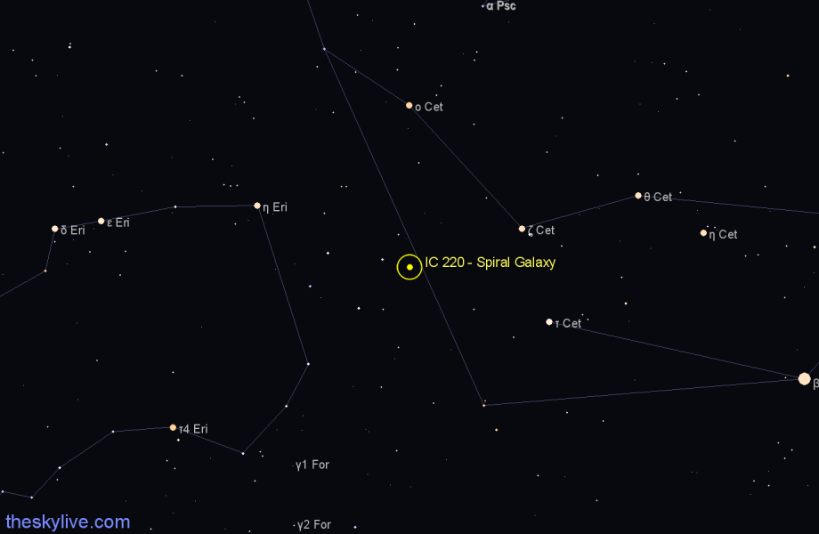 Finder chart IC 220 - Spiral Galaxy in Cetus star