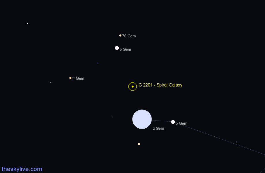 Finder chart IC 2201 - Spiral Galaxy in Gemini star