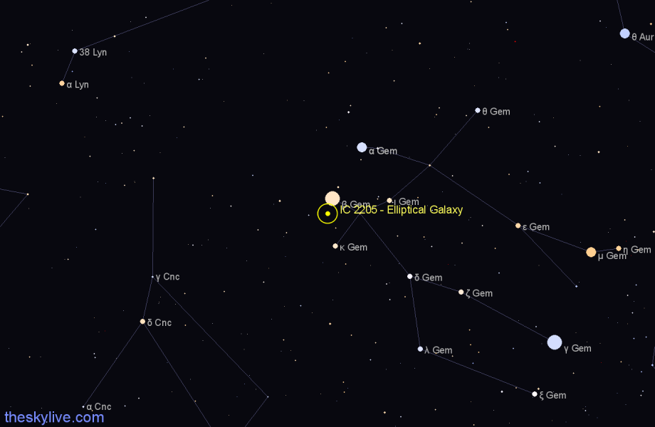 Finder chart IC 2205 - Elliptical Galaxy in Gemini star
