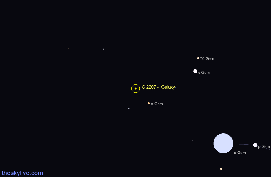 Finder chart IC 2207 -  Galaxy in Gemini star