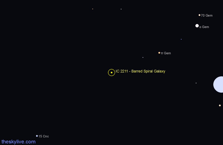 Finder chart IC 2211 - Barred Spiral Galaxy in Gemini star