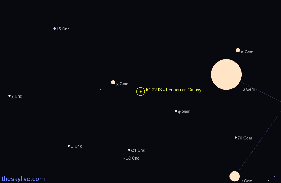 Finder chart IC 2213 - Lenticular Galaxy in Gemini star