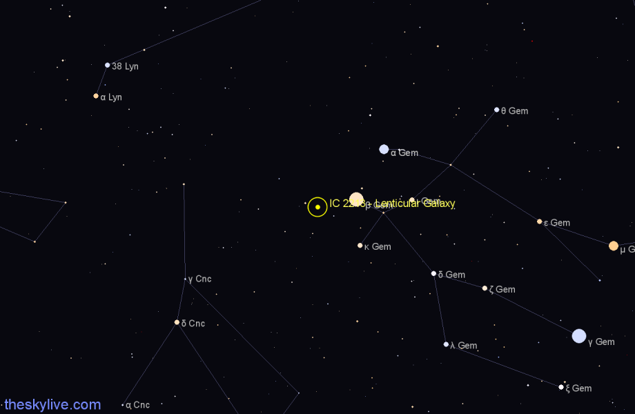 Finder chart IC 2213 - Lenticular Galaxy in Gemini star