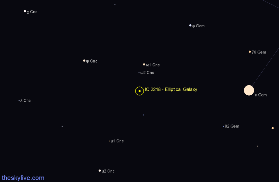 Finder chart IC 2218 - Elliptical Galaxy in Cancer star
