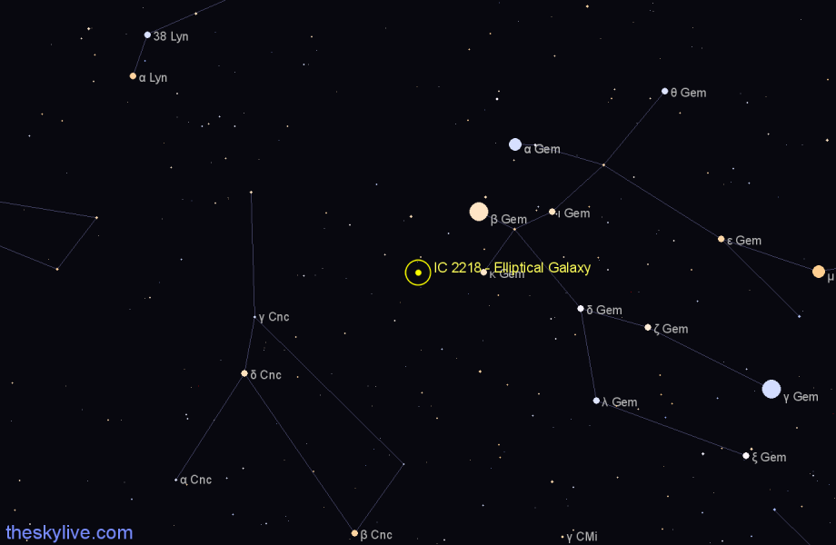 Finder chart IC 2218 - Elliptical Galaxy in Cancer star
