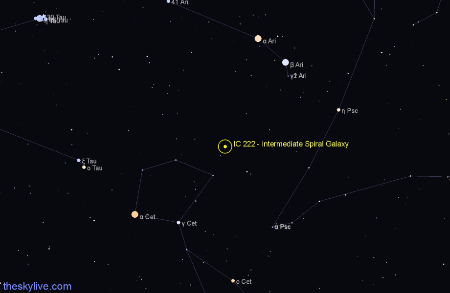 Finder chart IC 222 - Intermediate Spiral Galaxy in Aries star