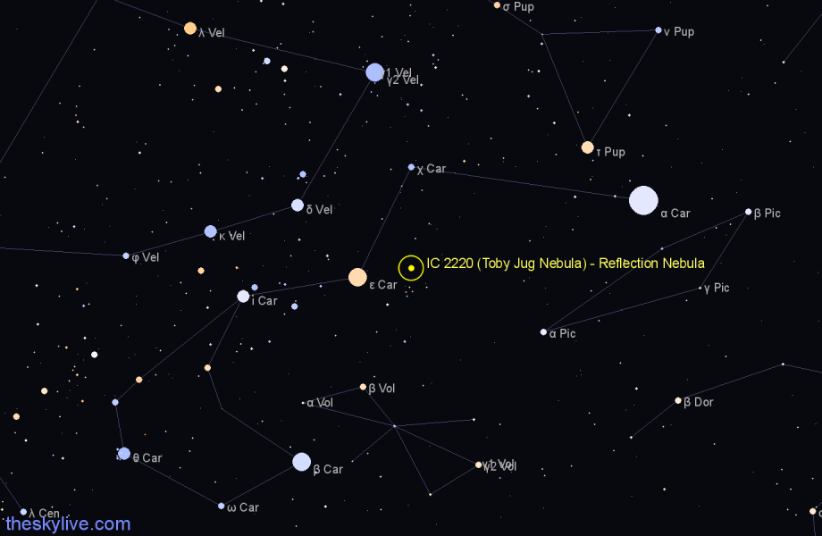 Finder chart IC 2220 (Toby Jug Nebula) - Reflection Nebula in Carina star