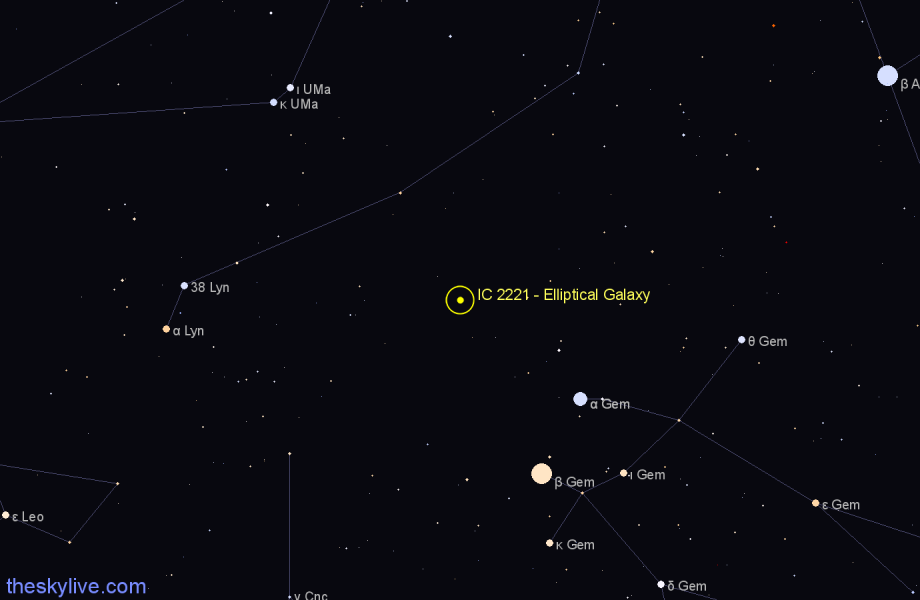 Finder chart IC 2221 - Elliptical Galaxy in Lynx star