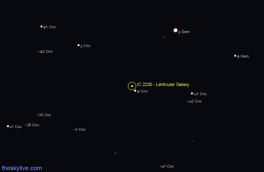 Finder chart IC 2230 - Lenticular Galaxy in Cancer star