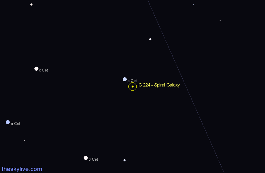 Finder chart IC 224 - Spiral Galaxy in Cetus star