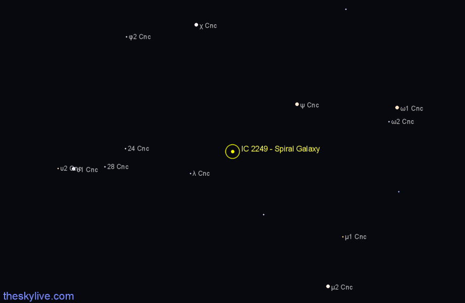 Finder chart IC 2249 - Spiral Galaxy in Cancer star