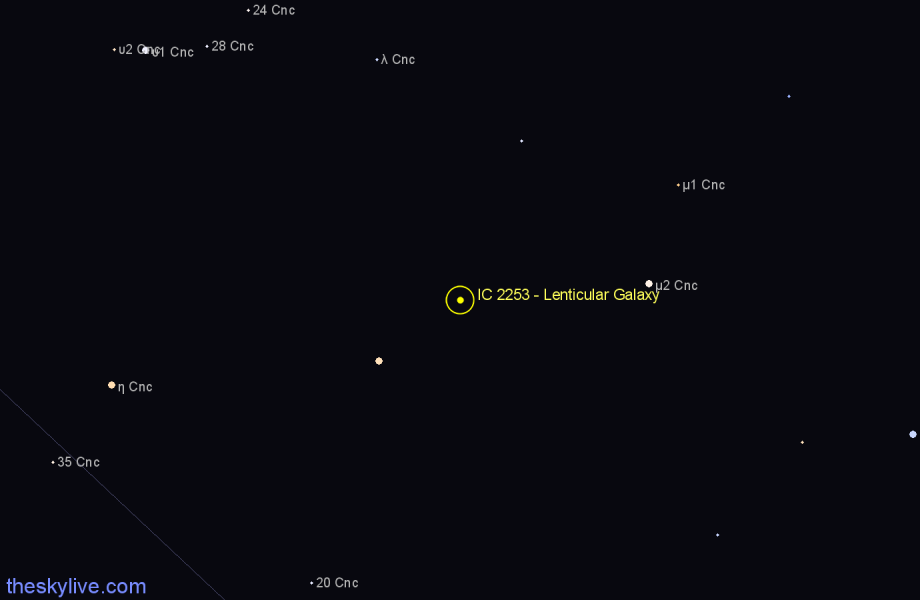 Finder chart IC 2253 - Lenticular Galaxy in Cancer star