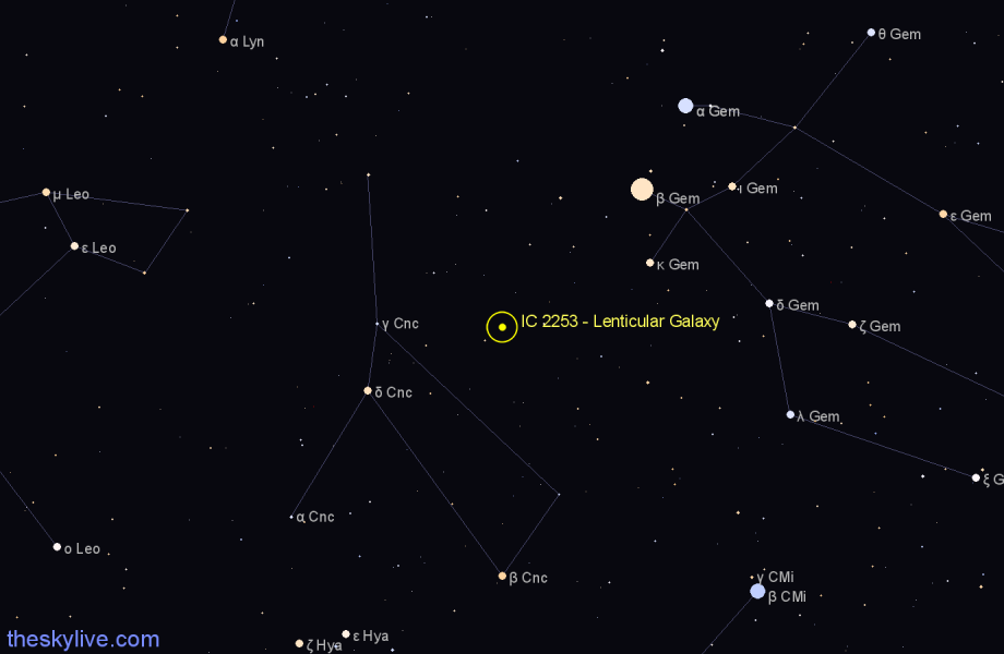 Finder chart IC 2253 - Lenticular Galaxy in Cancer star