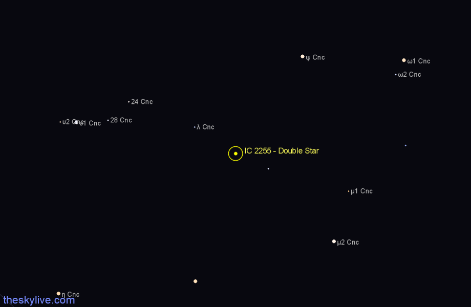 Finder chart IC 2255 - Double Star in Cancer star