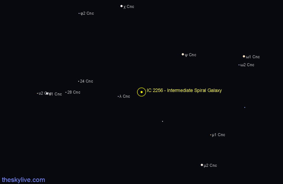 Finder chart IC 2256 - Intermediate Spiral Galaxy in Cancer star
