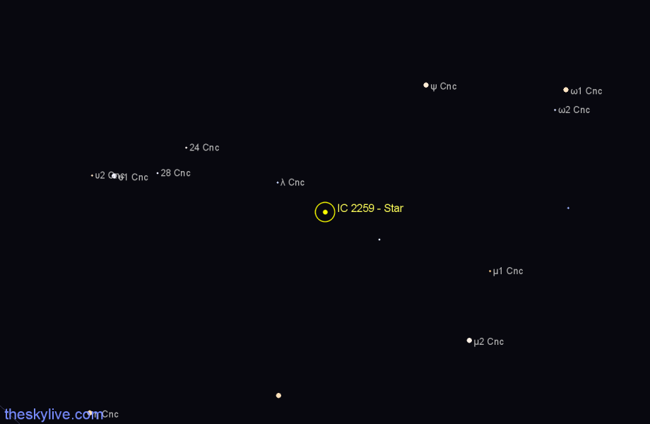 Finder chart IC 2259 - Star in Cancer star