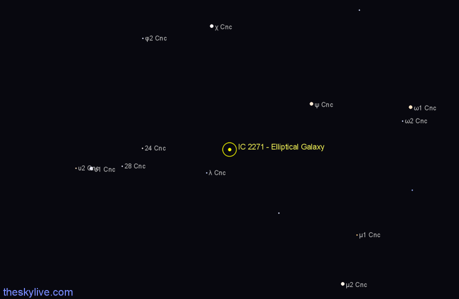 Finder chart IC 2271 - Elliptical Galaxy in Cancer star