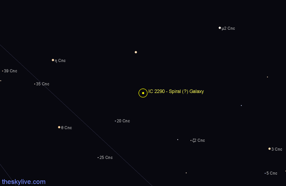 Finder chart IC 2290 - Spiral (?) Galaxy in Cancer star