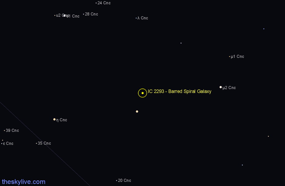 Finder chart IC 2293 - Barred Spiral Galaxy in Cancer star