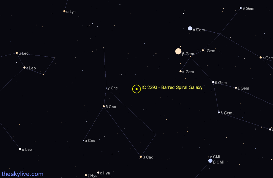 Finder chart IC 2293 - Barred Spiral Galaxy in Cancer star