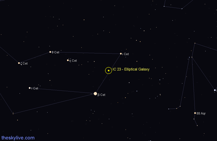 Finder chart IC 23 - Elliptical Galaxy in Cetus star