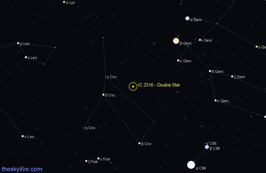 Finder chart IC 2316 - Double Star in Cancer star