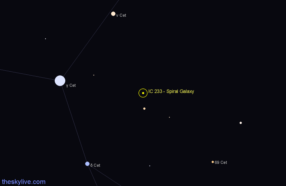 Finder chart IC 233 - Spiral Galaxy in Cetus star