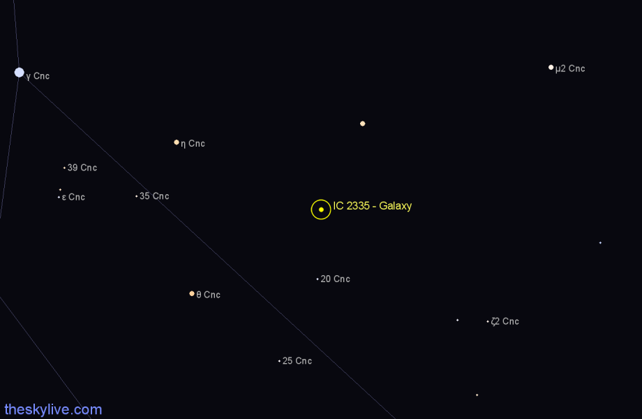 Finder chart IC 2335 - Galaxy in Cancer star