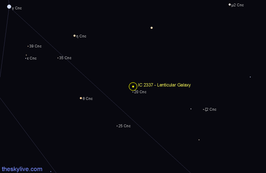 Finder chart IC 2337 - Lenticular Galaxy in Cancer star
