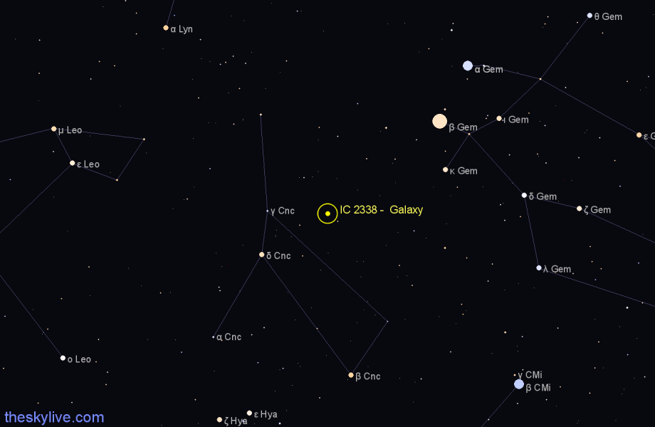 Finder chart IC 2338 - Galaxy in Cancer star