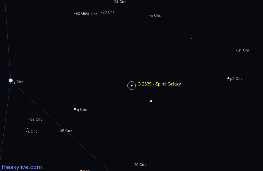 Finder chart IC 2339 - Spiral Galaxy in Cancer star