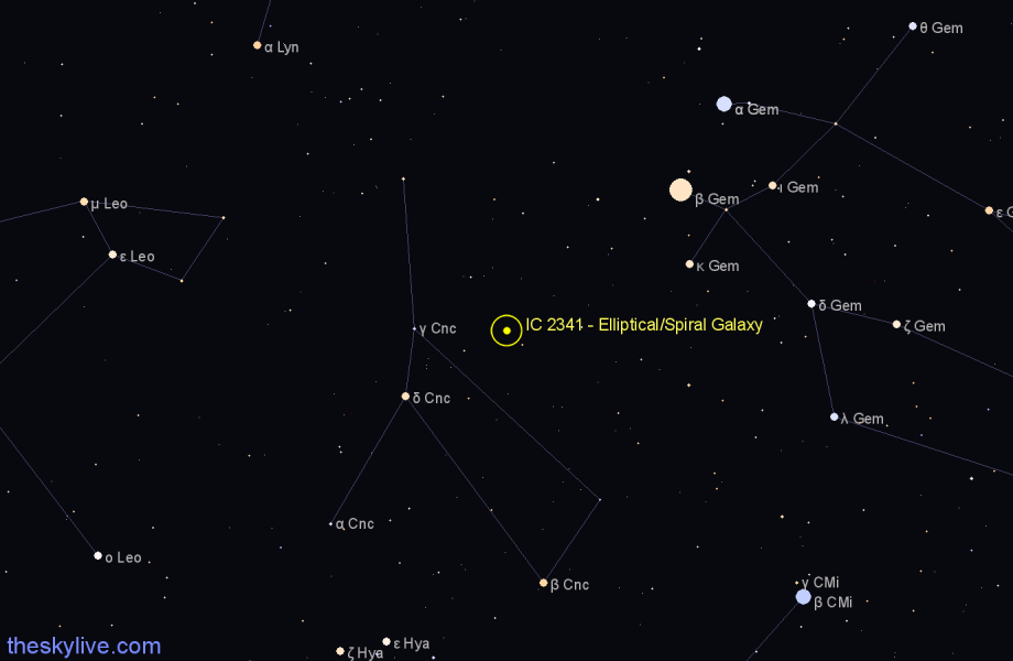 Finder chart IC 2341 - Elliptical/Spiral Galaxy in Cancer star