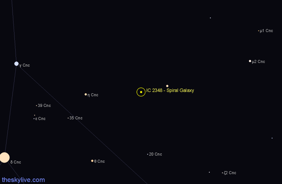 Finder chart IC 2348 - Spiral Galaxy in Cancer star