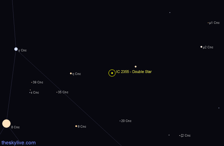 Finder chart IC 2355 - Double Star in Cancer star