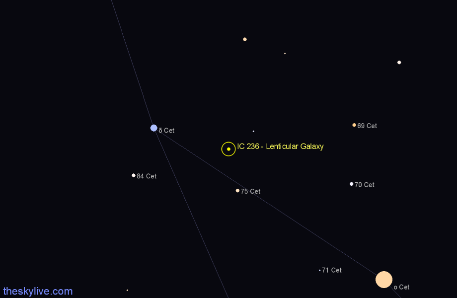 Finder chart IC 236 - Lenticular Galaxy in Cetus star