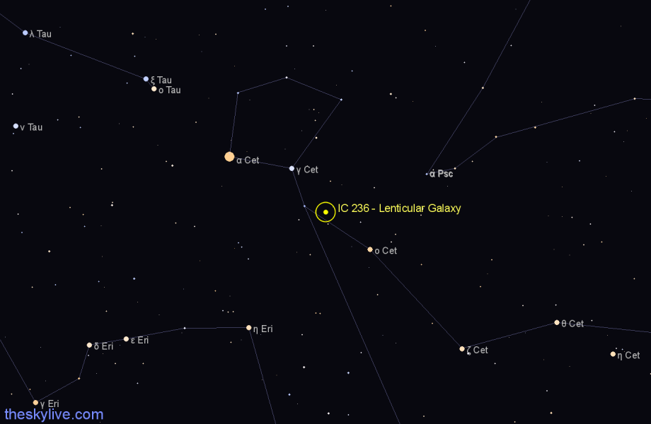 Finder chart IC 236 - Lenticular Galaxy in Cetus star