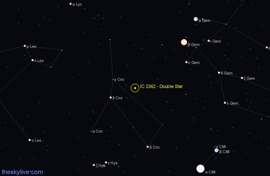 Finder chart IC 2362 - Double Star in Cancer star
