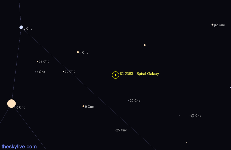 Finder chart IC 2363 - Spiral Galaxy in Cancer star