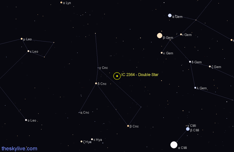 Finder chart IC 2364 - Double Star in Cancer star