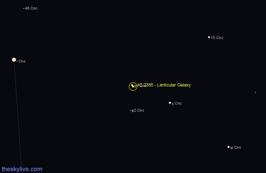 Finder chart IC 2365 - Lenticular Galaxy in Cancer star