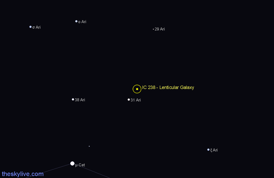 Finder chart IC 238 - Lenticular Galaxy in Aries star