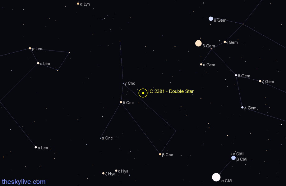 Finder chart IC 2381 - Double Star in Cancer star