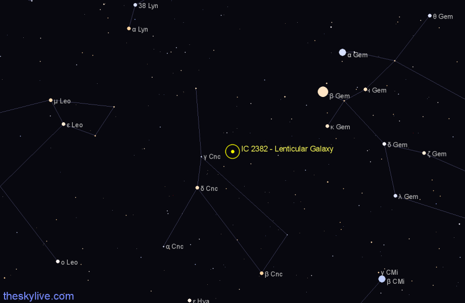 Finder chart IC 2382 - Lenticular Galaxy in Cancer star