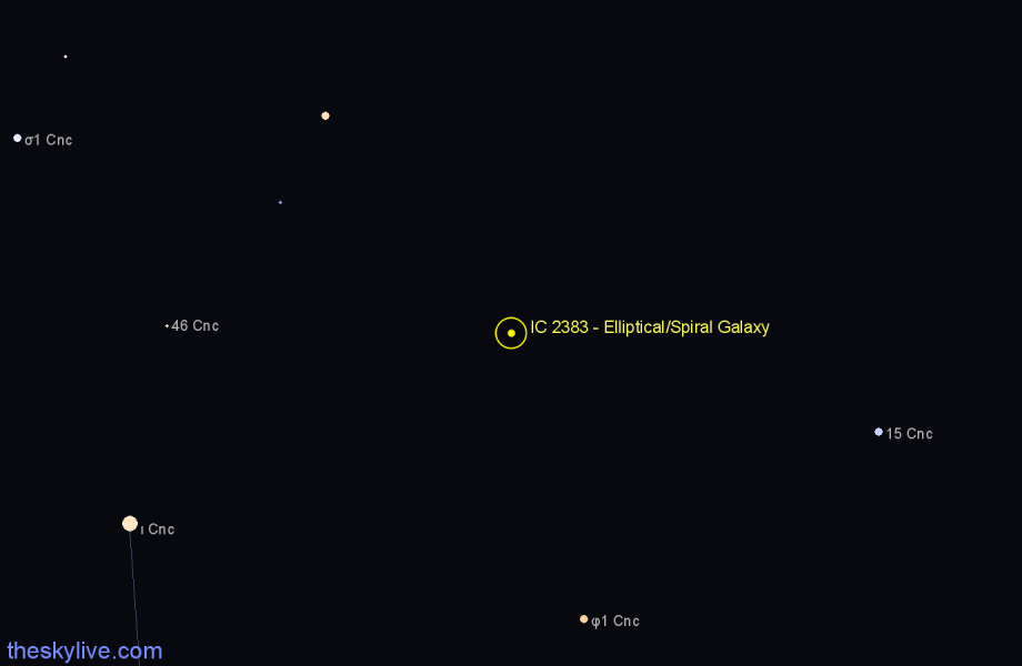 Finder chart IC 2383 - Elliptical/Spiral Galaxy in Cancer star